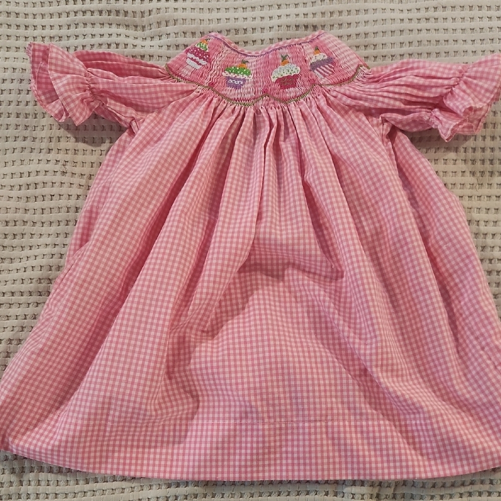 Pink Gingham Baby Dress with Embroidery